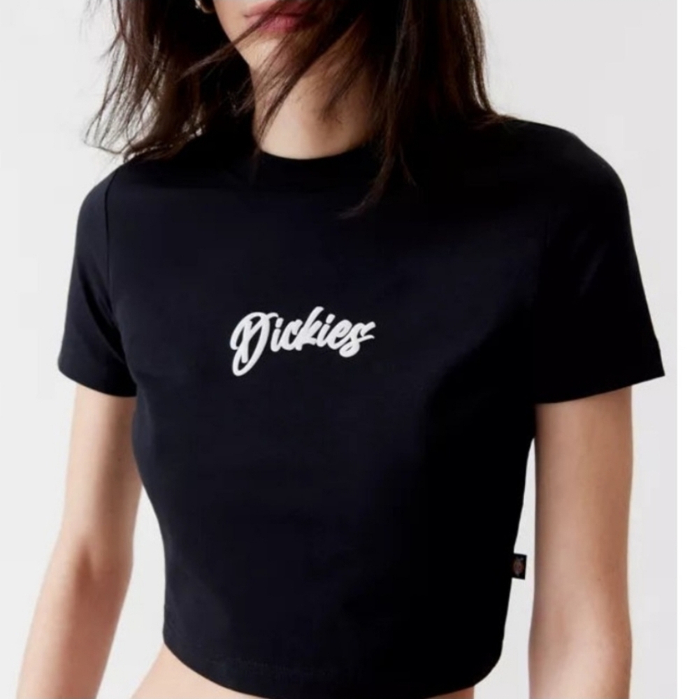 Dickies Crop Top Shirt Tee Logo Y2K Womens LARGE Black NWOT
